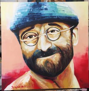 N.Prot.180304  -Omaggio A Lucio  Dalla - pittura acrilica su tela 80x80 