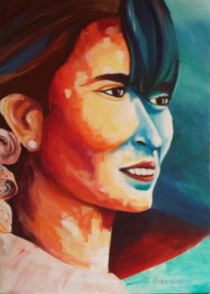 N. Prot.160529   Omaggio Ad Aung San Suu Kyi Acrilico Su Tela 70x50