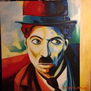 N. Prot.170204  Omaggio A Charlie Chaplin pittura acrilica su tela 80x80x4 2017